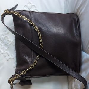 Vintage Coach Whitney Mahogany 🤎 Leather Large Crossbody With Gold Charm Chain